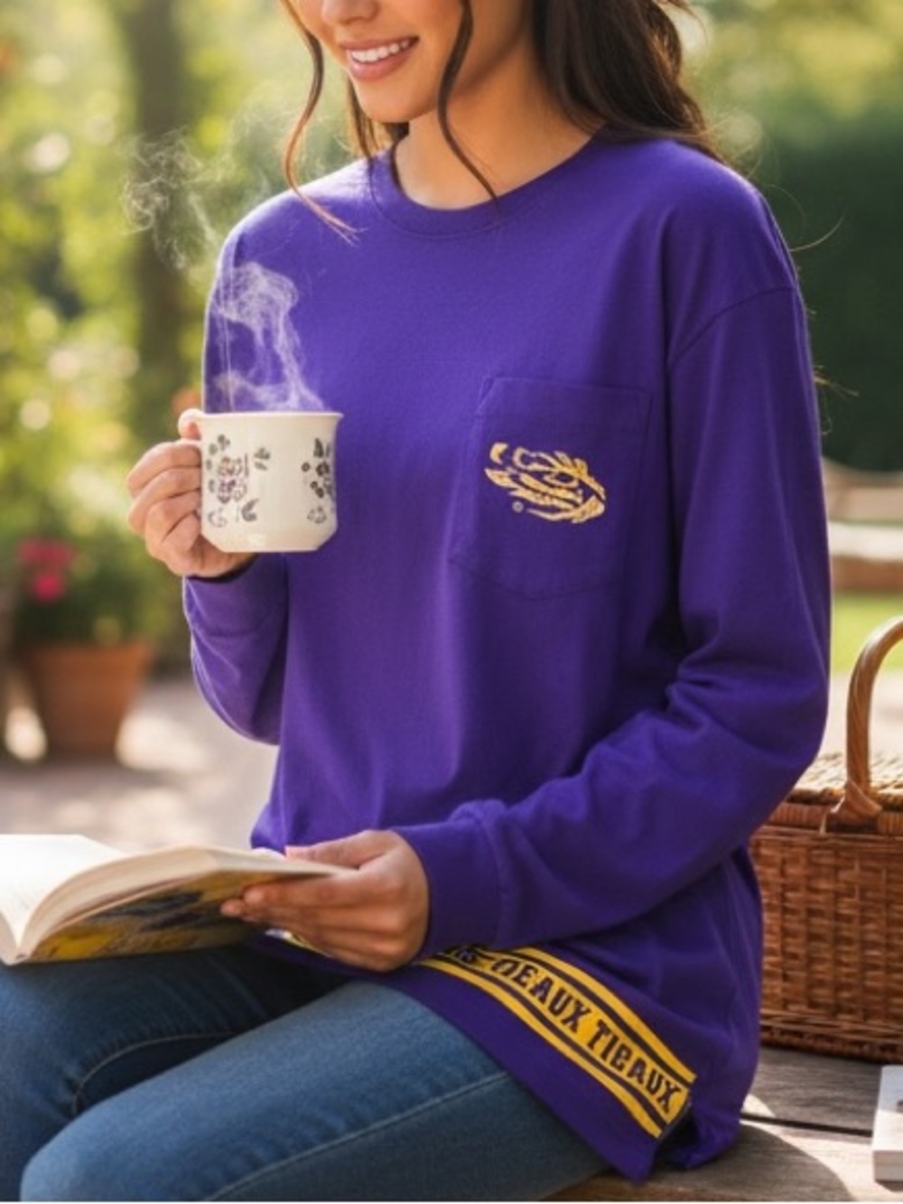 Victoria's Secret PINK LSU Tigers Collegiate Long Sleeve Pocket T-Shirt Purple S